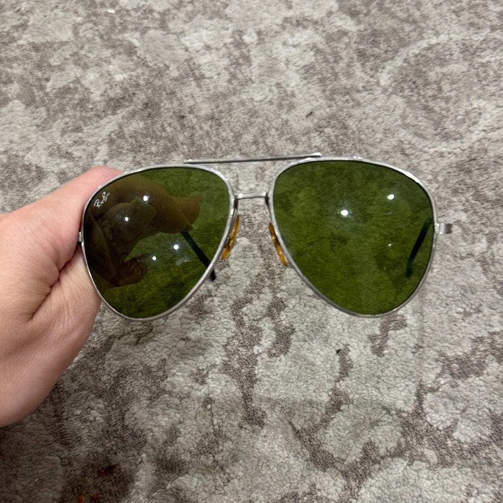 Ray-Ban Silver Frame Sunglasses with Olive Lenses